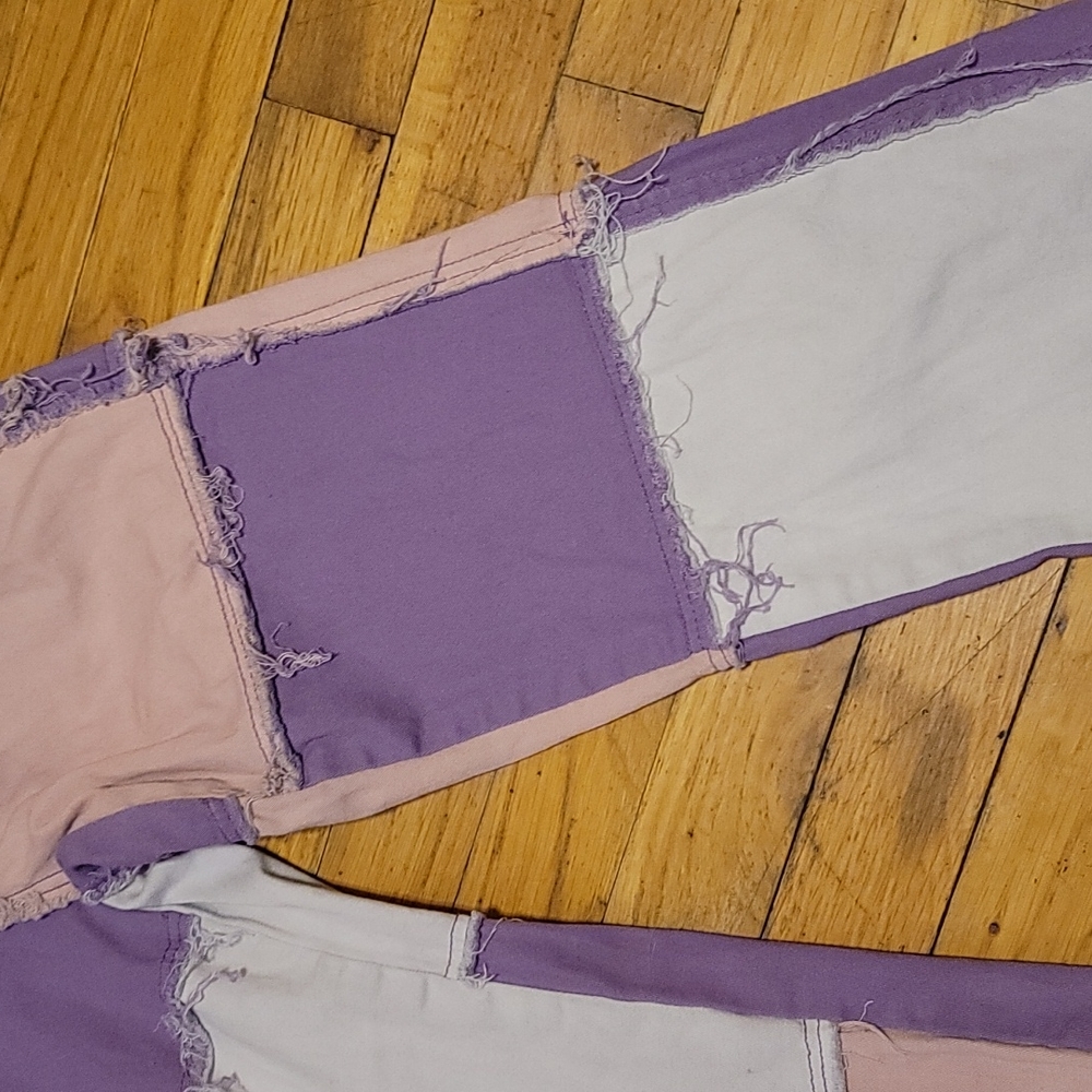 Frayed Pink Purple pacthwork jeans sz xs - Picture 5 of 11